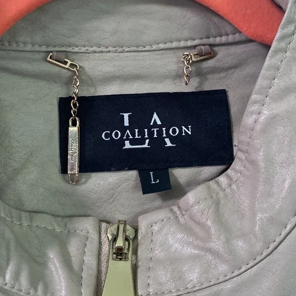 LA Coalition Beige Faux Leather Motorcycle Jacket - Picture 3 of 5